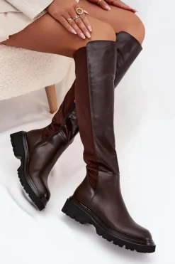 New Boto Wsuwane Kozaki Damskie Z Eko Skóry Czekoladowe Sylvina