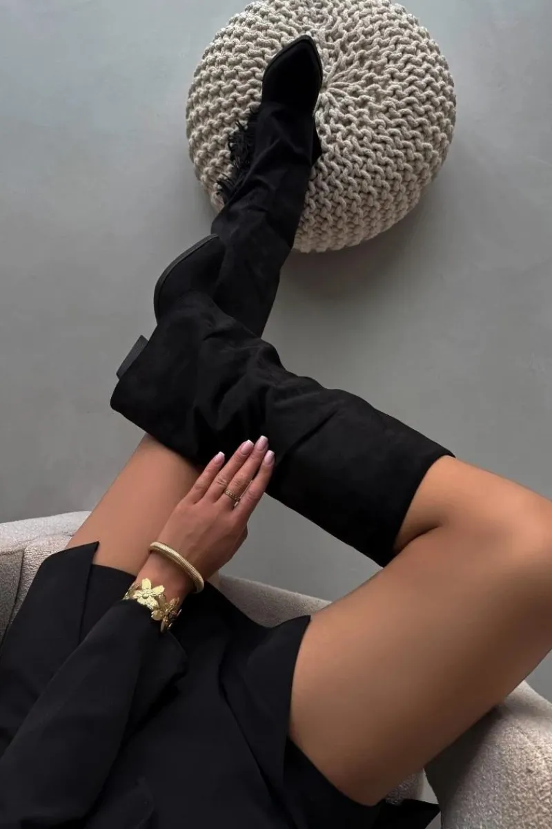 Kozaki Ocieplane|Kozaki Na Słupku>Boto Wsuwane Kozaki Kowbojki Damskie Na Słupku Z Frędzlami Czarne Zalia Czarny