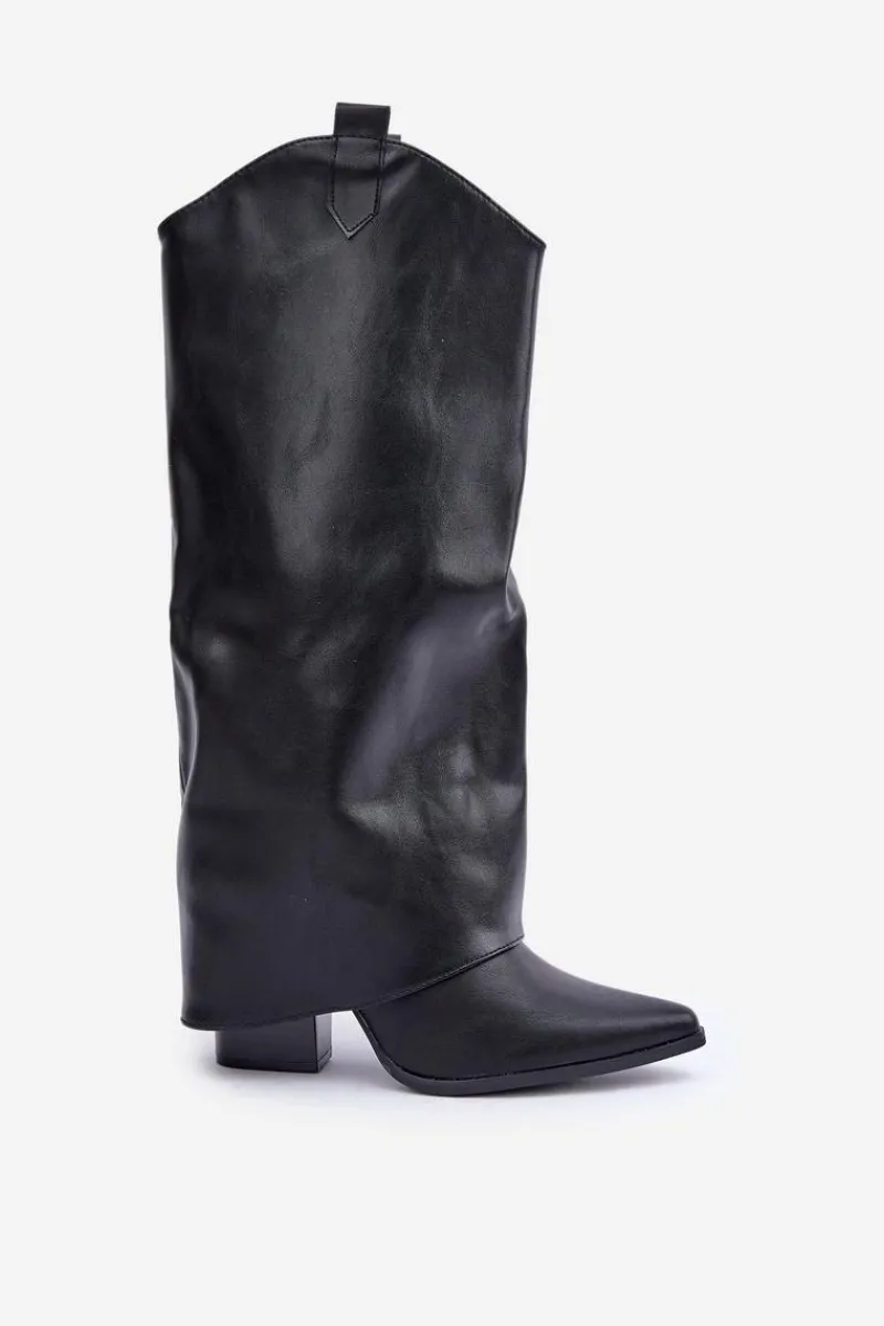 Outlet Wsuwane Kozaki Z Wywiniętą Cholewką Na Słupku Czarne Rialivia Damskie Kozaki Przed Kolano|Kozaki Na Obcasie