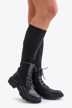 Clearance Wsuwane Kozaki Ze Skarpetkową Cholewką Czarne Iranel Damskie Kozaki Ocieplane|Kozaki Wiosenne