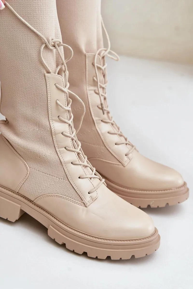 Best Boto Wsuwane Kozaki Ze Skarpetkową Cholewką Beżowe Iranel Beżowy