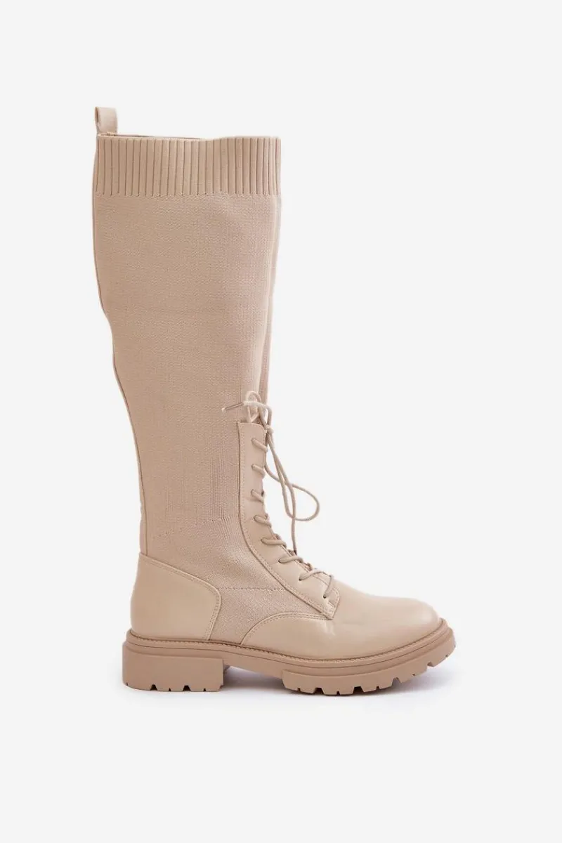 Best Boto Wsuwane Kozaki Ze Skarpetkową Cholewką Beżowe Iranel Beżowy