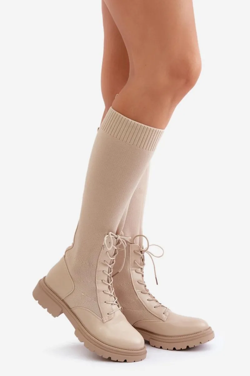 Best Boto Wsuwane Kozaki Ze Skarpetkową Cholewką Beżowe Iranel Beżowy