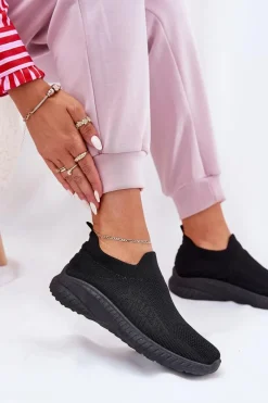 New Wsuwane Materiałowe Buty Sportowe Damskie Czarne Minstina Damskie Sneakersy Damskie