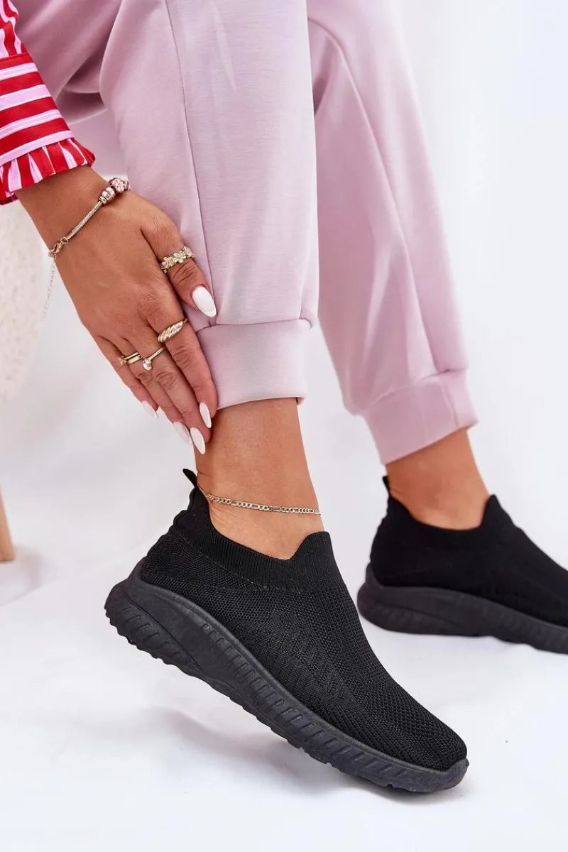 New Wsuwane Materiałowe Buty Sportowe Damskie Czarne Minstina Damskie Sneakersy Damskie