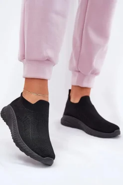 New Wsuwane Materiałowe Buty Sportowe Damskie Czarne Minstina Damskie Sneakersy Damskie