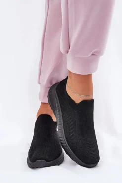 New Wsuwane Materiałowe Buty Sportowe Damskie Czarne Minstina Damskie Sneakersy Damskie