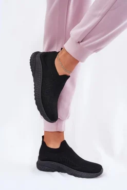 New Wsuwane Materiałowe Buty Sportowe Damskie Czarne Minstina Damskie Sneakersy Damskie