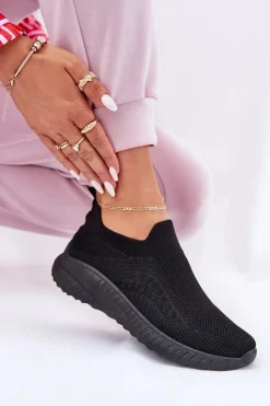 New Wsuwane Materiałowe Buty Sportowe Damskie Czarne Minstina Damskie Sneakersy Damskie