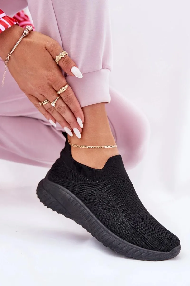 New Wsuwane Materiałowe Buty Sportowe Damskie Czarne Minstina Damskie Sneakersy Damskie