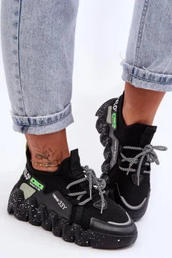 Buty Sportowe Na Platformie|Sneakersy Damskie>Boto Wsuwane Modne Sneakersy Czarne Evolution