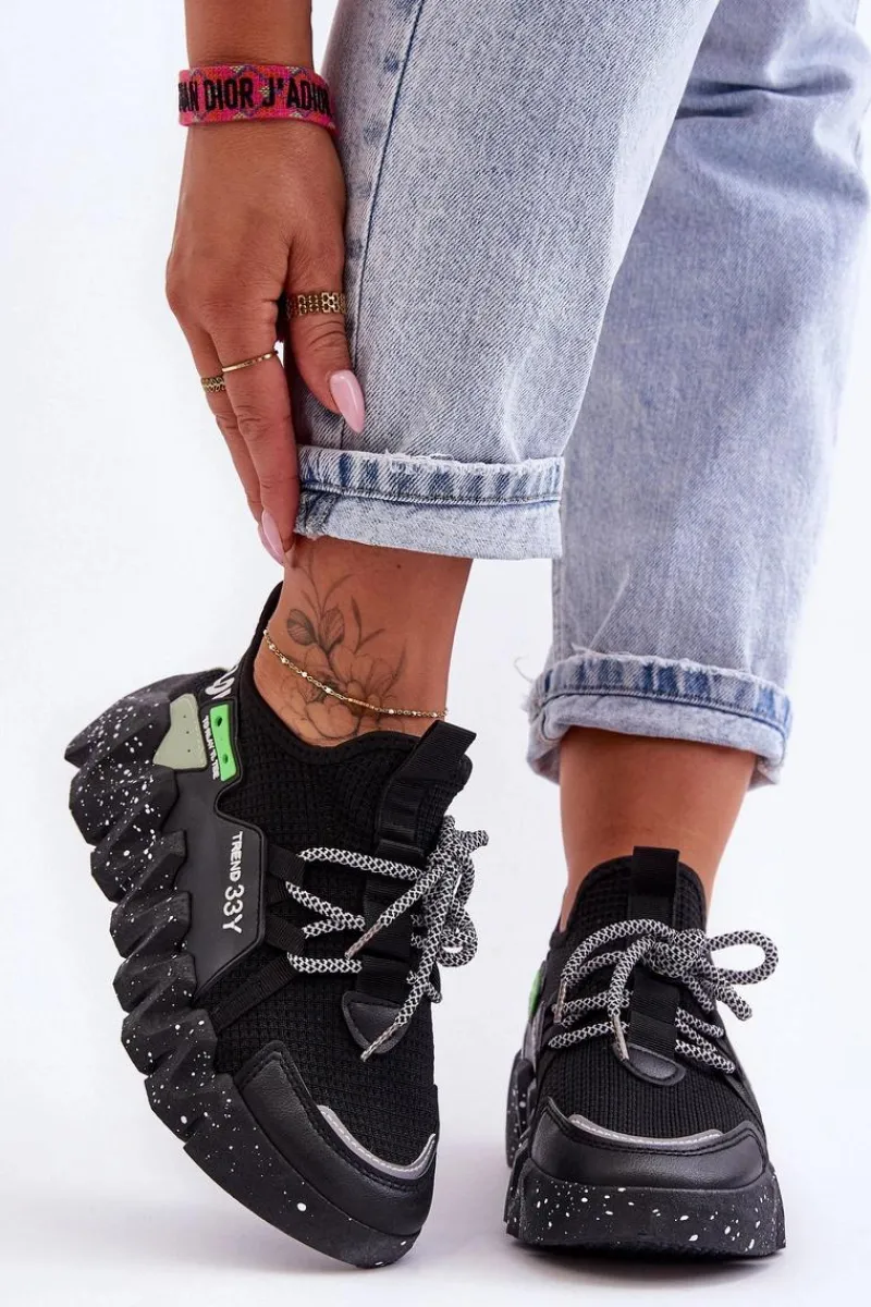 Buty Sportowe Na Platformie|Sneakersy Damskie>Boto Wsuwane Modne Sneakersy Czarne Evolution