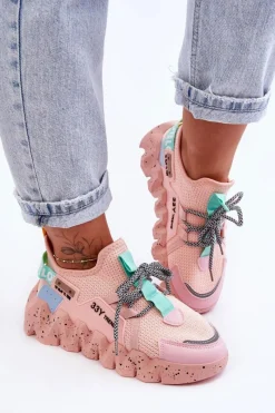 Buty Sportowe Na Platformie|Sneakersy Damskie>Boto Wsuwane Modne Sneakersy Jasnoróżowe Evolution