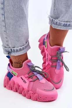 Outlet Wsuwane Modne Sneakersy Różowe Evolution Damskie Buty Sportowe Na Platformie|Sneakersy Damskie