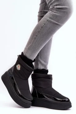 Discount Boto Wsuwane Śniegowce Damskie Na Platformie Czarne Gattea Czarny
