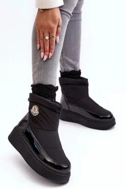 Discount Boto Wsuwane Śniegowce Damskie Na Platformie Czarne Gattea Czarny