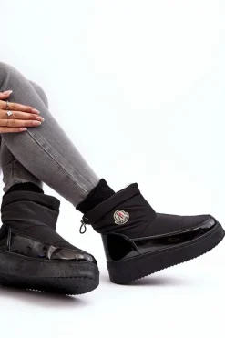 Discount Boto Wsuwane Śniegowce Damskie Na Platformie Czarne Gattea Czarny