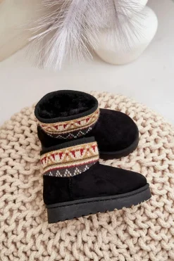 Online Boto Wsuwane Śniegowce Dziecięce Ze Wzorem Ocieplane Futerkiem Czarne Mirirae Czarny