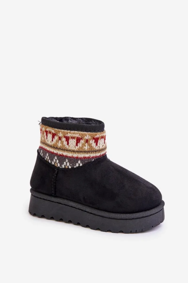 Online Boto Wsuwane Śniegowce Dziecięce Ze Wzorem Ocieplane Futerkiem Czarne Mirirae Czarny