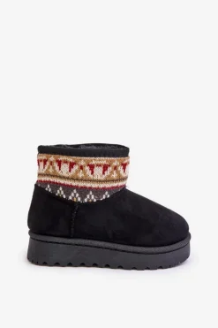Online Boto Wsuwane Śniegowce Dziecięce Ze Wzorem Ocieplane Futerkiem Czarne Mirirae Czarny