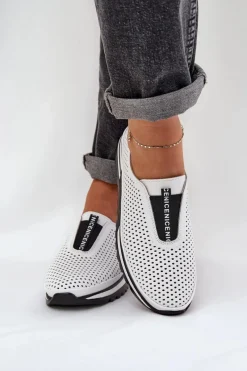 Best Damskie buty S.Barski Wsuwane Półbuty Damskie Z Naturalnej Skóry S.Barski LR51-672 Białe