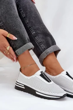 Best Damskie buty S.Barski Wsuwane Półbuty Damskie Z Naturalnej Skóry S.Barski LR51-672 Białe