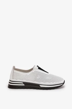 Best Damskie buty S.Barski Wsuwane Półbuty Damskie Z Naturalnej Skóry S.Barski LR51-672 Białe