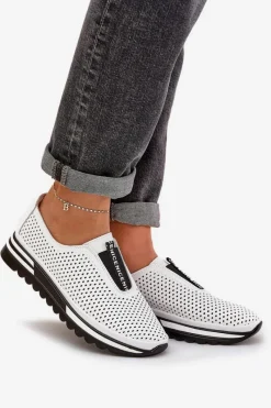 Best Damskie buty S.Barski Wsuwane Półbuty Damskie Z Naturalnej Skóry S.Barski LR51-672 Białe