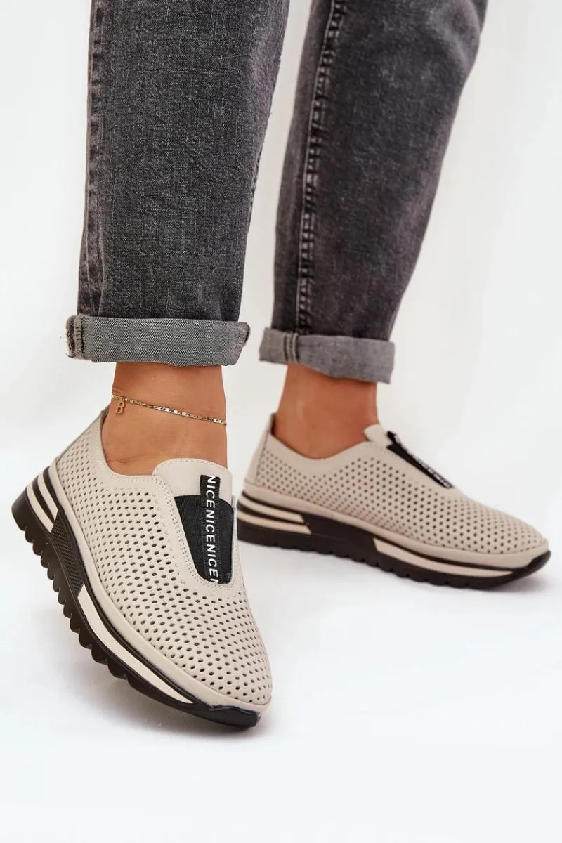 Półbuty Skórzane>Damskie buty S.Barski Wsuwane Półbuty Damskie Z Naturalnej Skóry S.Barski LR51-672 Beżowe