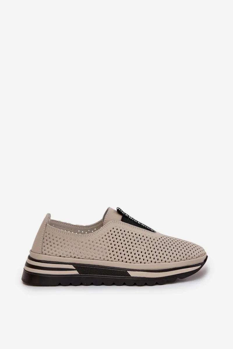 Półbuty Skórzane>Damskie buty S.Barski Wsuwane Półbuty Damskie Z Naturalnej Skóry S.Barski LR51-672 Beżowe