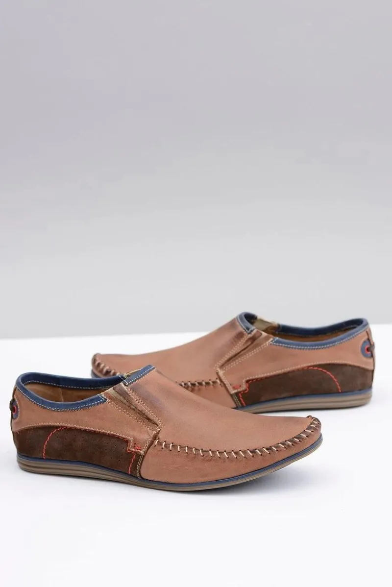 Boto Wsuwane Polskie Męskie Mokasyny Skóra Brąz Teodoro