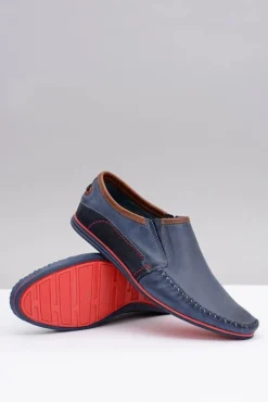 Mokasyny Wsuwane>Boto Wsuwane Polskie Skórzane Męskie Mokasyny Teodoro Granat