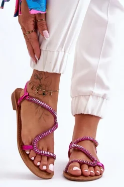 Sandały Płaskie>Boto Wsuwane Sandały Damskie Z Ozdobami Różowe Hayen