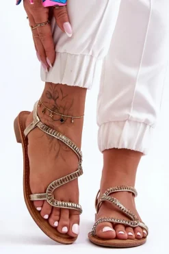 Sale Boto Wsuwane Sandały Damskie Z Ozdobami Złote Hayen