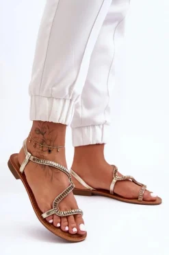 Sale Boto Wsuwane Sandały Damskie Z Ozdobami Złote Hayen