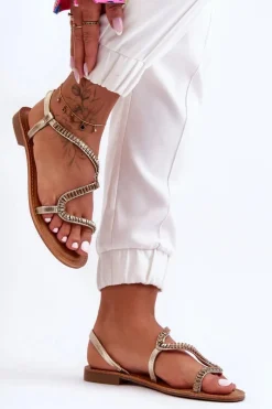 Sale Boto Wsuwane Sandały Damskie Z Ozdobami Złote Hayen