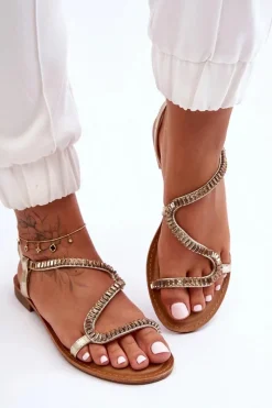 Sale Boto Wsuwane Sandały Damskie Z Ozdobami Złote Hayen