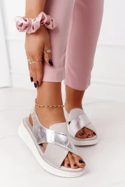 Online Buty Sergio Leone Wsuwane Sandały Na Platformie Sergio Leone SK029 Biało-Srebrne