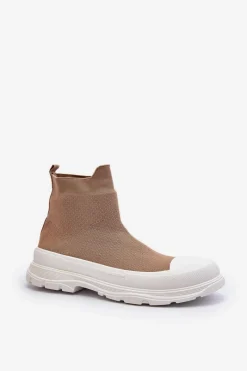 Sale Wsuwane Skarpetkowe Botki Damskie Brązowe Ilanae Damskie Botki Wiosenne|Botki Sznurowane