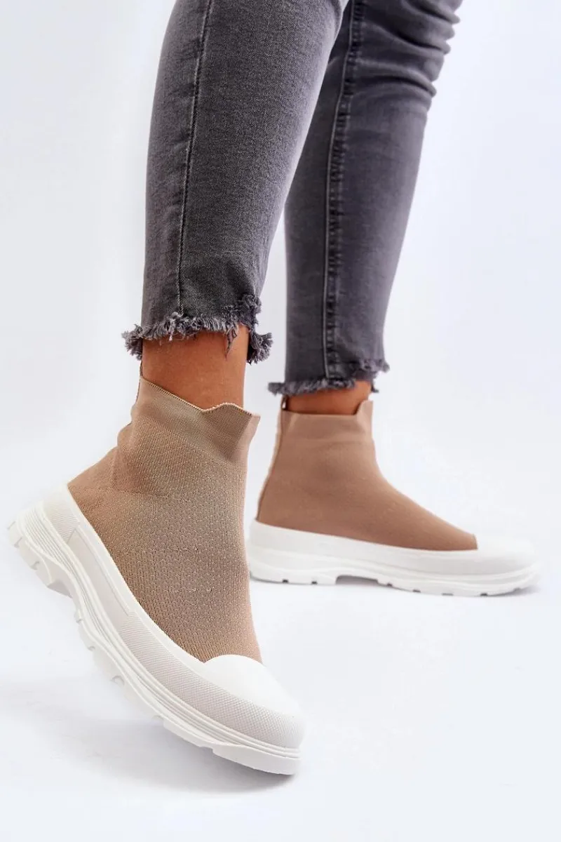 Sale Wsuwane Skarpetkowe Botki Damskie Brązowe Ilanae Damskie Botki Wiosenne|Botki Sznurowane