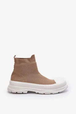 Sale Wsuwane Skarpetkowe Botki Damskie Brązowe Ilanae Damskie Botki Wiosenne|Botki Sznurowane