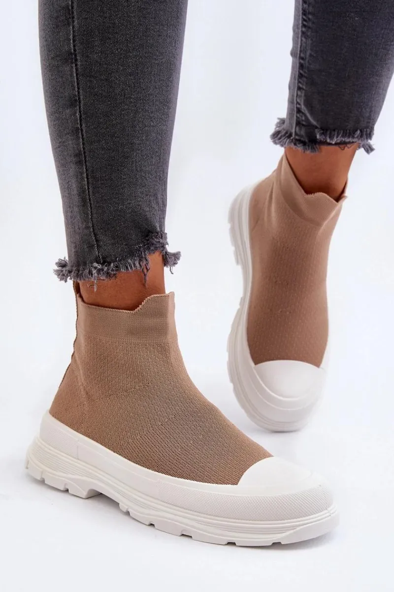 Sale Wsuwane Skarpetkowe Botki Damskie Brązowe Ilanae Damskie Botki Wiosenne|Botki Sznurowane