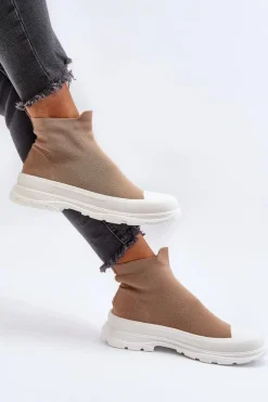 Sale Wsuwane Skarpetkowe Botki Damskie Brązowe Ilanae Damskie Botki Wiosenne|Botki Sznurowane