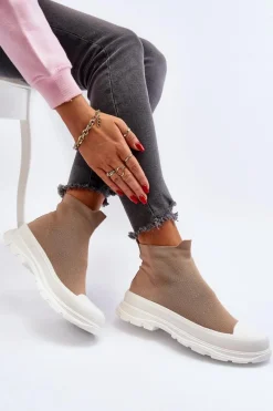 Sale Wsuwane Skarpetkowe Botki Damskie Brązowe Ilanae Damskie Botki Wiosenne|Botki Sznurowane