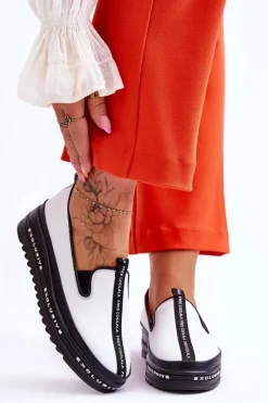 Best Wsuwane Skórzane Damskie Trampki Białe Nathalie Damskie Trampki Damskie Slip-On|Trampki Damskie Niskie