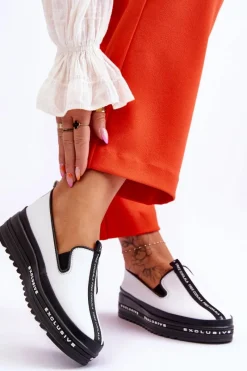 Best Wsuwane Skórzane Damskie Trampki Białe Nathalie Damskie Trampki Damskie Slip-On|Trampki Damskie Niskie