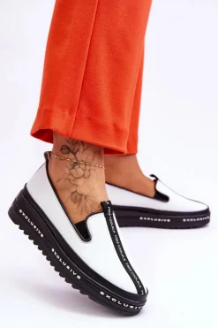 Best Wsuwane Skórzane Damskie Trampki Białe Nathalie Damskie Trampki Damskie Slip-On|Trampki Damskie Niskie