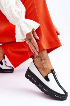 Best Wsuwane Skórzane Damskie Trampki Białe Nathalie Damskie Trampki Damskie Slip-On|Trampki Damskie Niskie