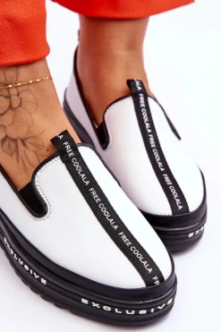 Best Wsuwane Skórzane Damskie Trampki Białe Nathalie Damskie Trampki Damskie Slip-On|Trampki Damskie Niskie