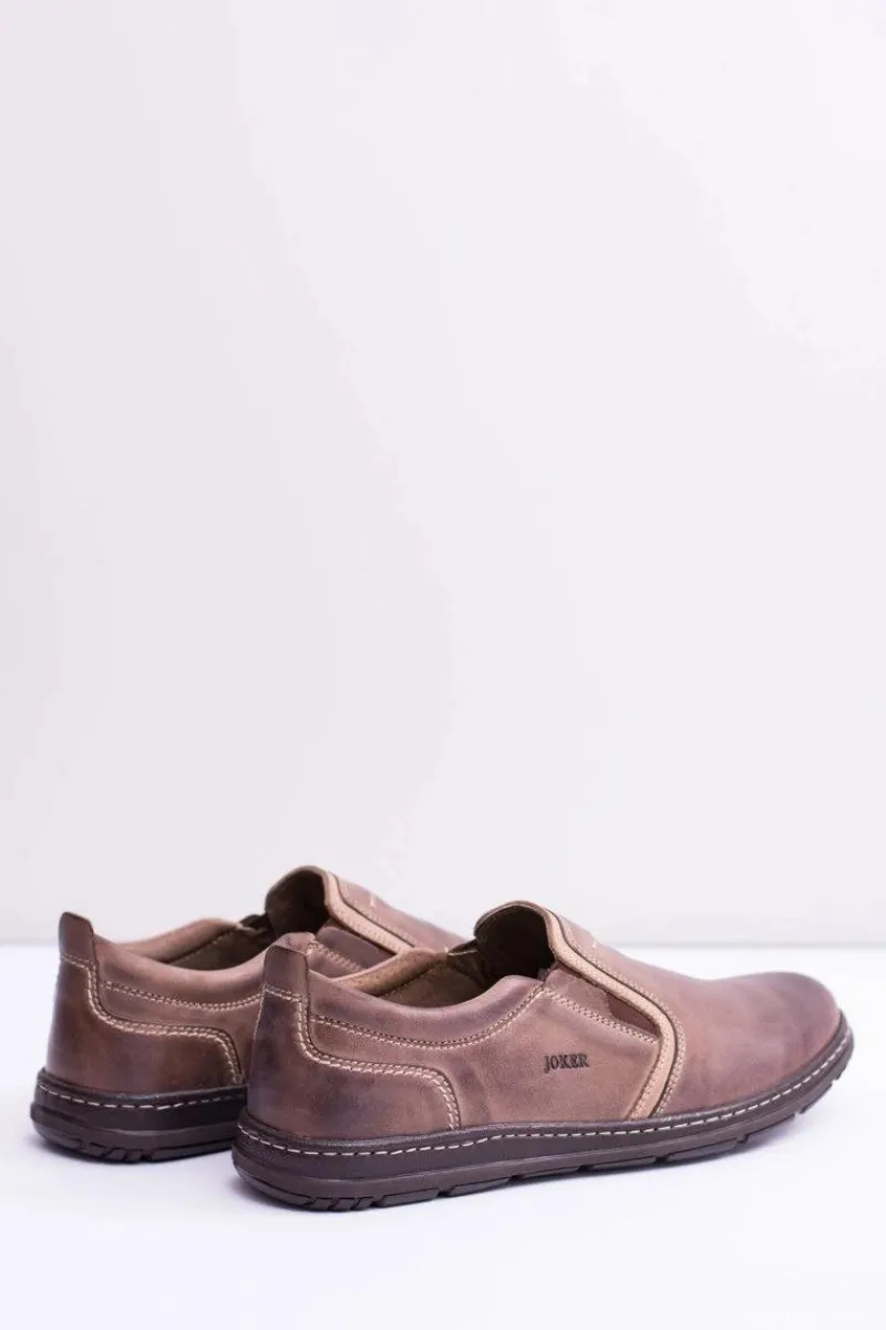 Sale Boto Wsuwane Skórzane Męskie Półbuty Leonidas Brązowe